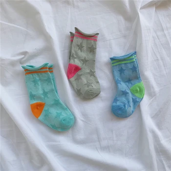 Детски чорапи Памучни летни мрежести чорапи Бебе Момчета Момичета Детски къси чорапи Звезда Шарени Цвят Сладък Забавен Обувки Дишащ