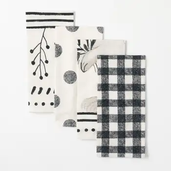 Black & White Print Кърпи за чай - Комплект от 4, Черен