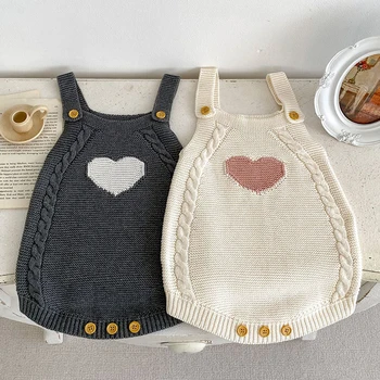 Infant Kids Baby Girls Sleeveless Love Heart Knit Jumpsuit Autumn Toddler Kids Baby Girls Детски дрехи Ританки 0-3Yrs
