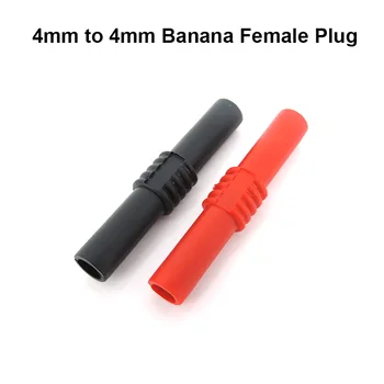 2pcs изолирани 4mm до 4mm банан щепсел женски гнездо съединител конектор женски адаптер разширение изолирани черно червено б