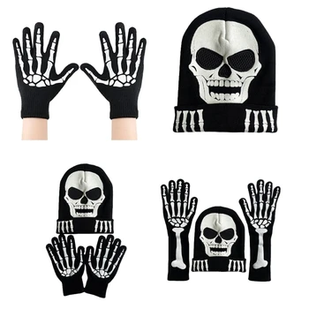 L5YA Светещи скелетни ръкавици за ръце за Хелоуин тържества Възрастни тийнейджъри пънк костюм
