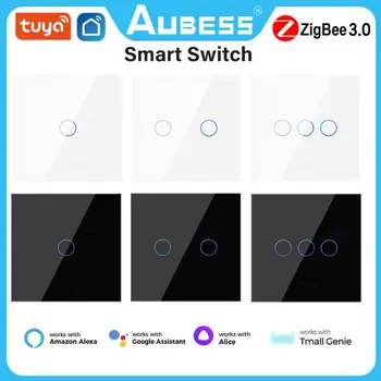Zigbee Smart Switch Alexa Няма неутрален контрол на Tuya работи с Google 1/2/3 Gang Smart Life Home Light WiFi сензорни превключватели