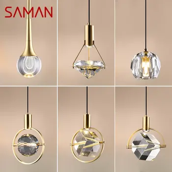 SAMAN Nordic месинг висулка светлина LED модерен просто творчески реколта кристал полилей лампа за дома трапезария спалня