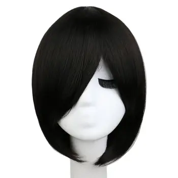 Color Girls Brown Roll Inward Hair Accessories Black Straight Bob Wigs Short Bob Wig Synthetic Wigs Oblique Bangs