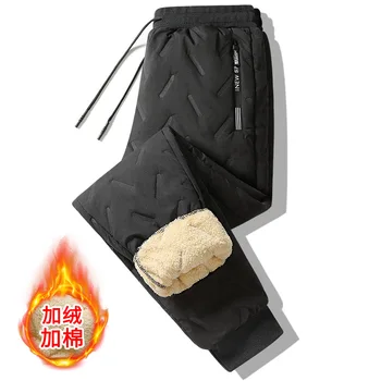 Подплатени ежедневни панталони Мъжки зимни удебелени топли големи размери агнешка вълна хлабав шнур Sweatpants