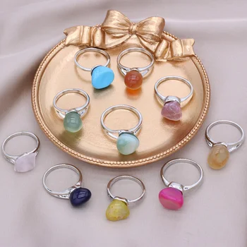 Търговия на едро 10pcs/lot естествен камък пръстени микс цвят естествени ахати каменни пръстени за жени имитация скъпоценен камък бижута подарък сватба