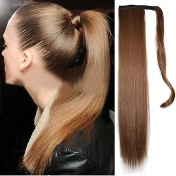 синтетичен дълъг прав конска опашка обвива около клип в косата разширения естествен hairpiece влакно черно блондинка фалшива коса пони опашка
