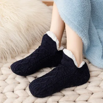 Velvet V-Mouth пухкави чехъл чорапи машина тъкане против хлъзгане топли чорапи крак подметка лепило приложение сгъстяване сън чорапи