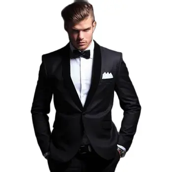 Последен дизайн черни мъже костюми тънък годни сватба младоженец парти нетактичност комплекти смокинги костюм homme мъже облекло 2 парчета яке + панталон