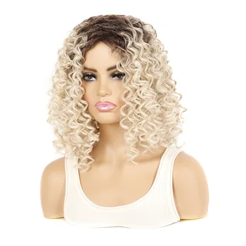 Zolin Къса перука за коса Извратени къдрава хлабава дълбока афро тъмнокафява блондинка омбре цвят за жени Хелоуин косплей перуки