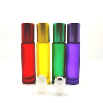10ml цветна стъклена ролка върху бутилка проба тест валяк етерично масло флакони с неръждаема стомана/стъклена топка грим контейнер
